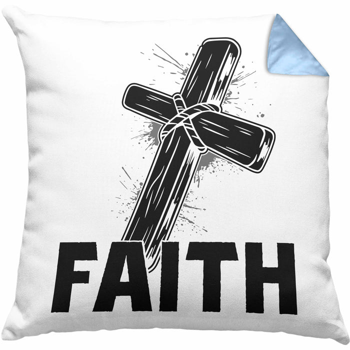 Faith Kissen mit Füllung 40x40 Geschenk Jesus Glauben Geschenkidee Kirche Ostern Christentum Häferl (Grau) Blau Trendation