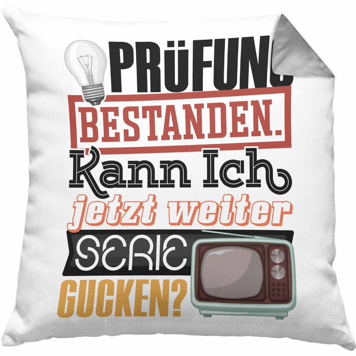 Bachelor Master Prüfung Bestanden Geschenk Kissen mit Füllung 40x40 Studium Prüfung Bestanden Kann Ich Jetzt Weiter Serie Gucken (Grau) Grau Trendation