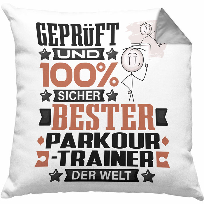 Parkour-Trainer Geschenk Lustiger Spruch für Parkour-Trainer Geschenkidee Bester Parkour-Trainer Der WeltKissen mit Füllung 40x40 (Grau) Grau Trendation