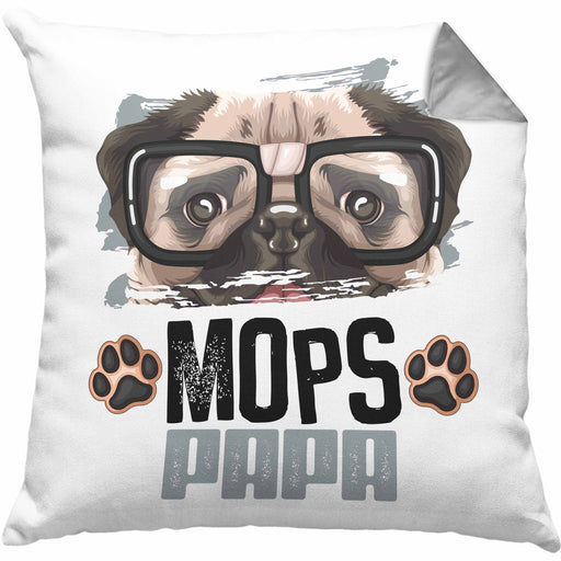 Mops Papa Besitzer Kissen mit Füllung 40x40 Geschenk Lustiger Spruch Geschenkidee Mops Liebhaber (Grau) Grau Trendation