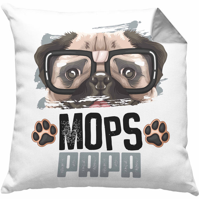 Mops Papa Besitzer Kissen mit Füllung 40x40 Geschenk Lustiger Spruch Geschenkidee Mops Liebhaber (Grau) Grau Trendation