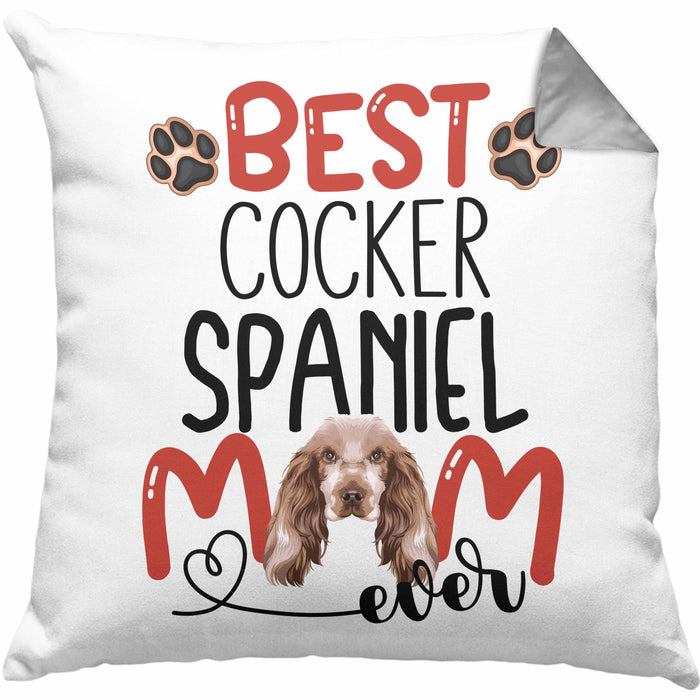 Cocker Spaniel Mom Besitzerin Kissen mit Füllung 40x40 Geschenk Lustiger Spruch Geschenkidee Besitzerin Cocker Spaniel Mama (Grau) Grau Trendation