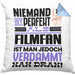 Filmfan Geschenk Kissen mit Füllung 40x40 Lustige Geschenkidee für Filmfan Geburtstag Niemand Ist Perfekt Aber Als Filmfan Ist Man Nah Dran (Grau) Blau Trendation