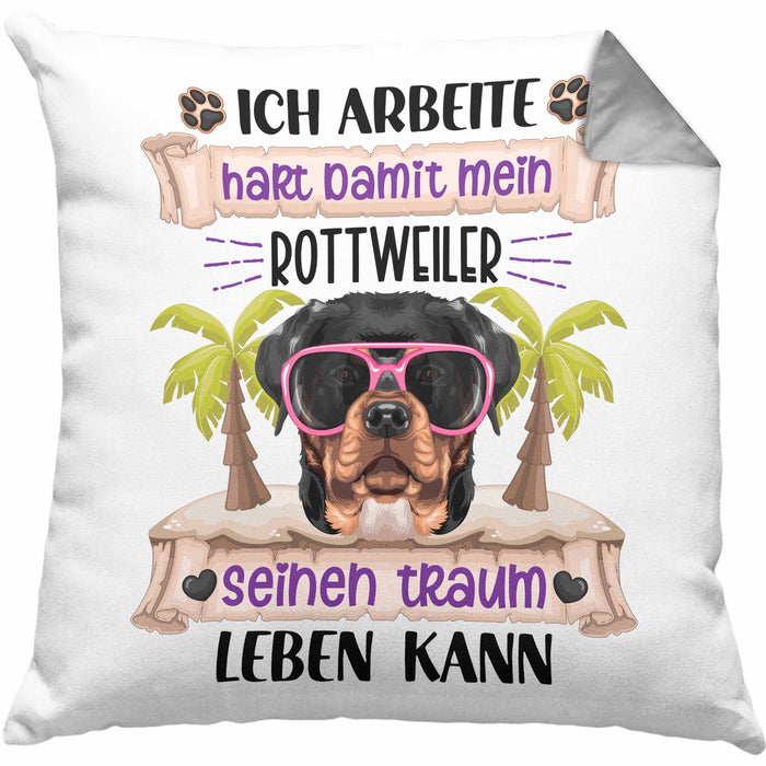 Rottweiler Besitzer Kissen mit Füllung 40x40 Geschenk Lustiger Spruch Geschenkidee Ich Arbeite Hart Damit Mein Rottweiler Seinen Traum Leben Kann (Grau) Grau Trendation