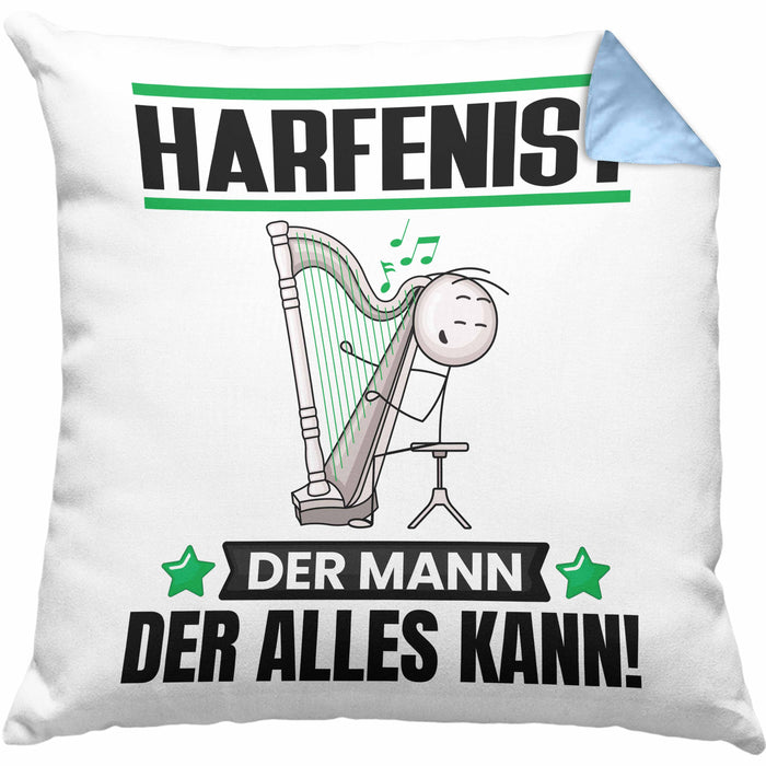 Harfenist Kissen mit Füllung 40x40 Geschenk für Harfenist Der Mann Der Alles Kann Geschenkidee zum Geburtstag (Grau) Blau Trendation