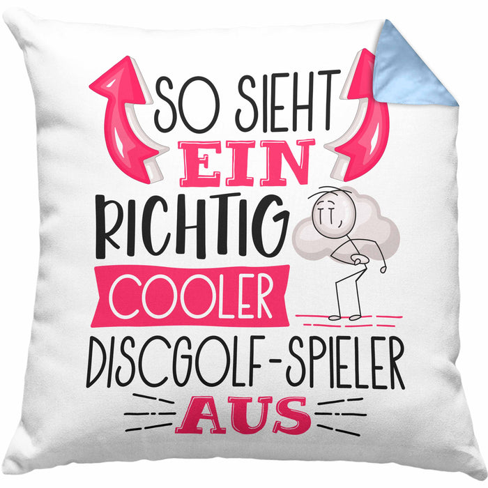 So Sieht Ein Richtig Cooler Discgolf-Spieler Aus Geschenk Kissen mit Füllung 40x40 Lustiger Spruch Geschenkidee (Grau) Blau Trendation