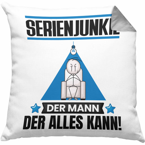 Serienjunkie Kissen mit Füllung 40x40 Geschenk für Serienjunkie Der Mann Der Alles Kann Geschenkidee zum Geburtstag (Grau) Grau Trendation