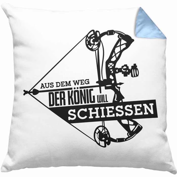 Bogenschießen Kissen mit Füllung 40x40 mit Bogenschütze Spruch - Geschenk für Pfeil und Bogen Fans Aus Dem Weg Der König Will Schießen (Grau) Blau Trendation