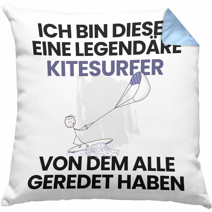 Kitesurfer Geschenk Kissen mit Füllung 40x40 Lustige Geschenkidee Geburtstag für Kitesurfer Ich Bin Dieser Legendäre Kitesurfer Von Dem Alle Geredet Haben (Grau) Blau Trendation