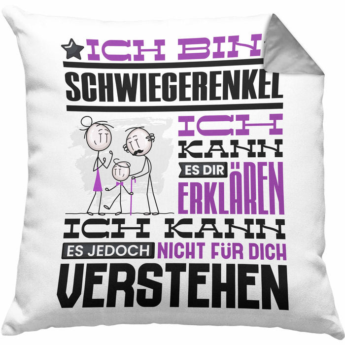 Schwiegerenkel Geschenk Kaffee-Kissen mit Füllung 40x40 Geschenkidee für Schwiegerenkel Ich Bin Schwiegerenkel Ich Kann Es Dir Erklären Jedoch Nicht Für Dich Verstehen Spruch Lustig (Grau) Grau Trendation