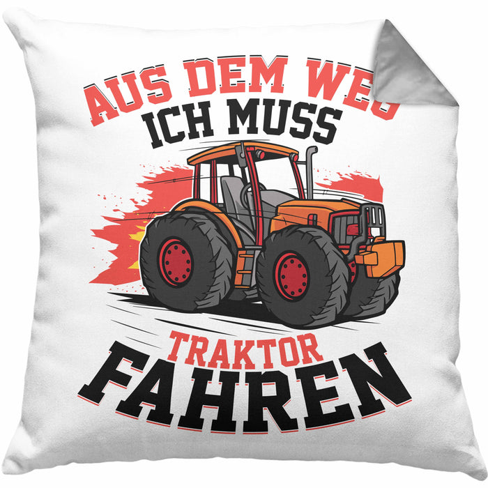 Bauer Landwirt Geschenk Kissen mit Füllung 40x40 Aus Dem Weg Ich Muss Traktor Fahren Geschenkidee Jungs (Grau) Grau Trendation