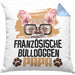 Französische Bulldogge Papa Besitzer Kissen mit Füllung 40x40 Geschenk Lustiger Spruch Geschenkidee Französische Bulldogge Liebhaber (Grau) Blau Trendation