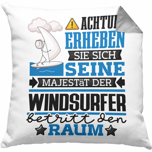 Windsurfer Geschenk Kissen mit Füllung 40x40 Lustiger Spruch Erheben Sie Sich Der Windsurfer Betritt den Raum (Grau) Grau Trendation