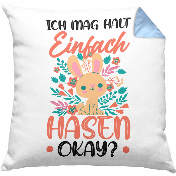 Hasen-Liebhaber Kissen mit Füllung 40x40 Geschenk Ich Mag Halt Einfach Hasen Okay Geschenkidee Mädchen (Grau) Blau Trendation