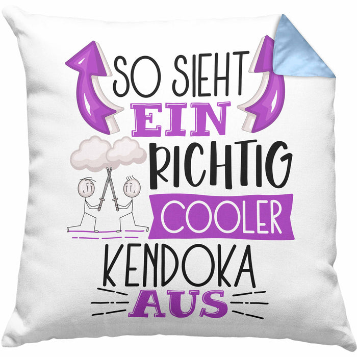 So Sieht Ein Richtig Cooler Kendoka Aus Geschenk Kissen mit Füllung 40x40 Lustiger Spruch Geschenkidee (Grau) Blau Trendation
