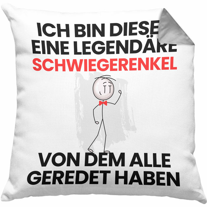 Schwiegerenkel Geschenk Kissen mit Füllung 40x40 Lustige Geschenkidee Geburtstag für Schwiegerenkel Ich Bin Dieser Legendäre Schwiegerenkel Von Dem Alle Geredet Haben (Grau) Grau Trendation