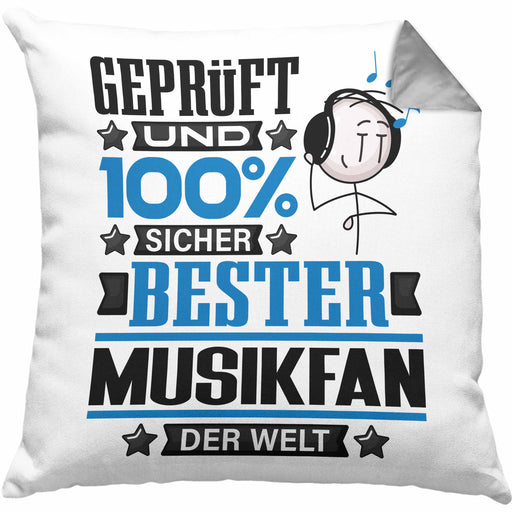 Musikfan Geschenk Lustiger Spruch für Musikfan Geschenkidee Bester Musikfan Der WeltKissen mit Füllung 40x40 (Grau) Grau Trendation