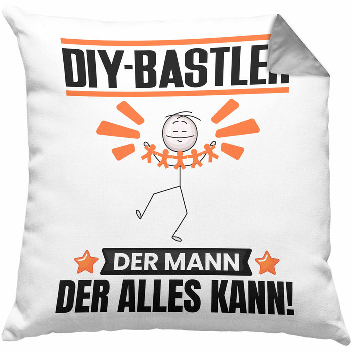 DIY-Bastler Kissen mit Füllung 40x40 Geschenk für DIY-Bastler Der Mann Der Alles Kann Geschenkidee zum Geburtstag (Grau) Grau Trendation
