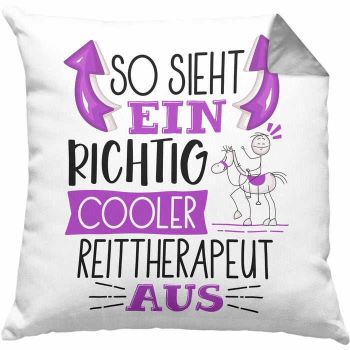 So Sieht Ein Richtig Cooler Reittherapeut Aus Kissen mit Füllung 40x40 Geschenk für Reittherapie Geschenkidee Spruch (Grau) Grau Trendation