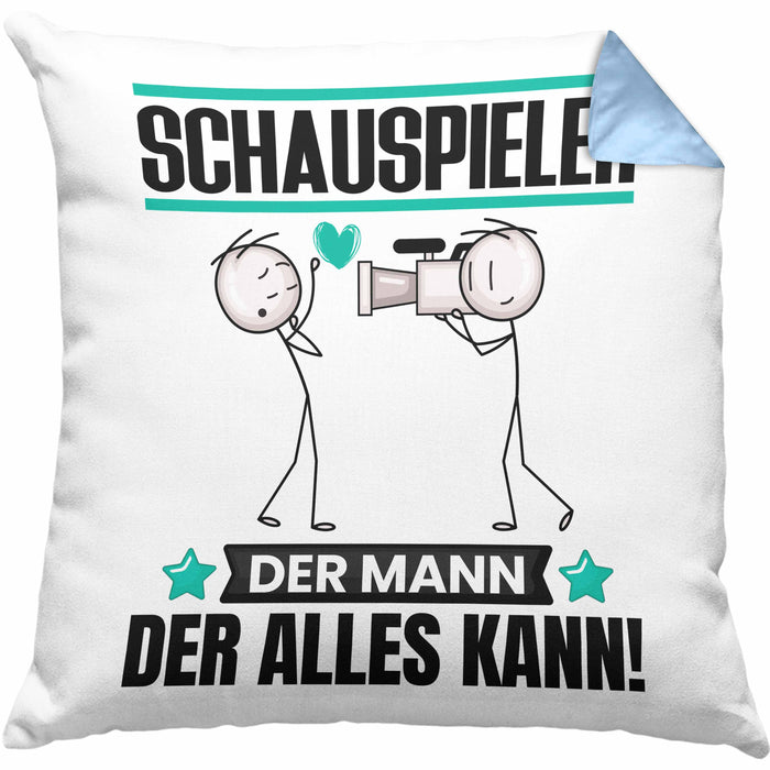 Schauspieler Kissen mit Füllung 40x40 Geschenk für Schauspieler Der Mann Der Alles Kann Geschenkidee zum Geburtstag (Grau) Blau Trendation