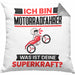 Motorradfahrer Kissen mit Füllung 40x40 Geschenk für Motorradfahrer Geburtstag Lustiger Spruch Was Ist Deine Superkraft (Grau) Grau Trendation