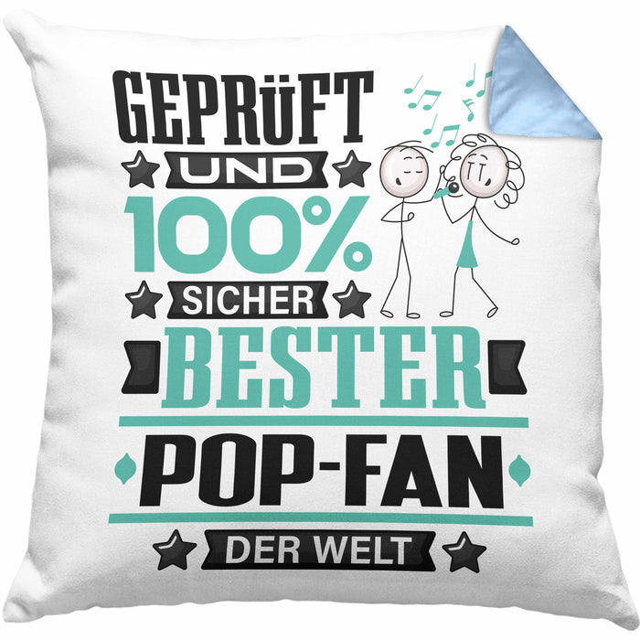 Pop-Fan Geschenk Lustiger Spruch für Pop-Fan Geschenkidee Bester Pop-Fan Der WeltKissen mit Füllung 40x40 (Grau) Blau Trendation