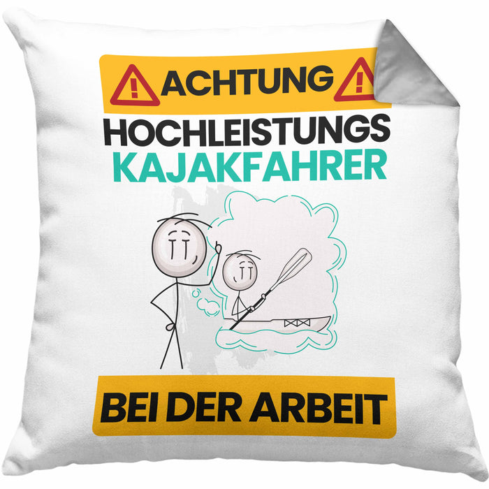 Kajakfahrer Kissen mit Füllung 40x40 Geschenk Lustiger Spruch Geschenkidee für Kajakfahrer Achtung Hochleistungs Kajakfahrer Bei Der Arbeit (Grau) Grau Trendation