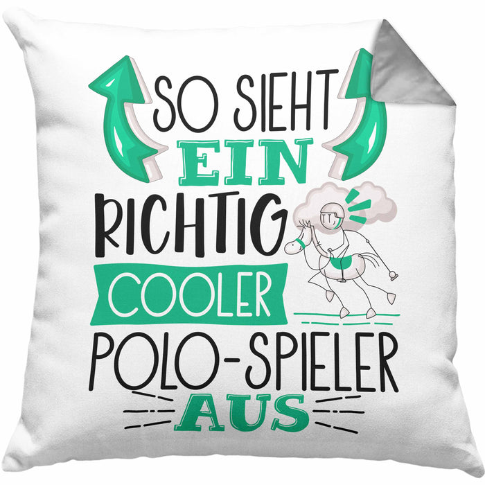 So Sieht Ein Richtig Cooler Polo-Spieler Aus Geschenk Kissen mit Füllung 40x40 Lustiger Spruch Geschenkidee (Grau) Grau Trendation