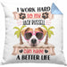 Jack Russel Besitzer Kissen mit Füllung 40x40 Geschenk Lustiger Spruch Geschenkidee I Work Hard So My Jack Russel Can Have A Better Life (Grau) Blau Trendation