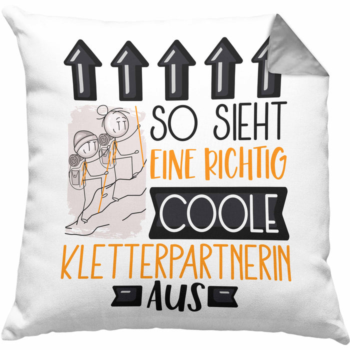 Kletterpartnerin Geschenk Kissen mit Füllung 40x40 Lustig Geschenkidee für Kletterpartnerin Geburtstag So Sieht Eine Richtig Coole Kletterpartnerin Aus Frauen Spruch (Grau) Grau Trendation
