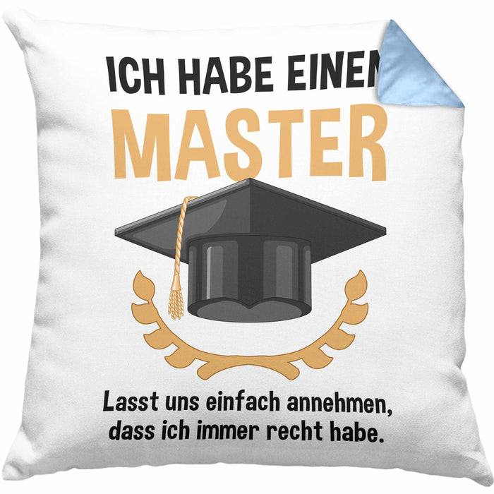 Master Prüfung Kissen mit Füllung 40x40 bestanden Geschenk Abschluss Masterarbeit Exam Prüfung Graduation (Grau) Blau Trendation