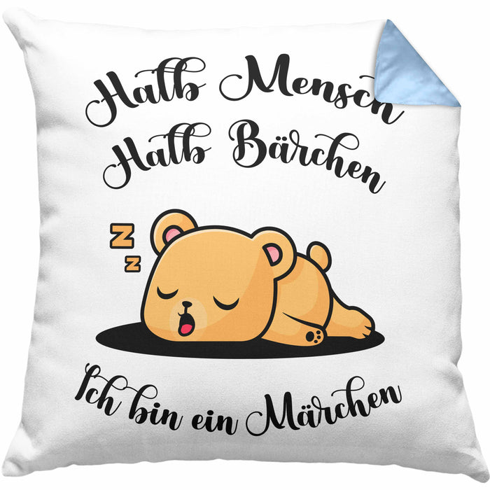 Süße Bärchen Kissen mit Füllung 40x40 Geschenk Tierwohlhaber Halb Mensch Halb Bärchen (Grau) Blau Trendation