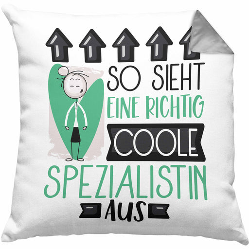 Spezialistin Geschenk Kissen mit Füllung 40x40 Lustig Geschenkidee für Spezialistin Geburtstag So Sieht Eine Richtig Coole Spezialistin Aus Frauen Spruch (Grau) Grau Trendation