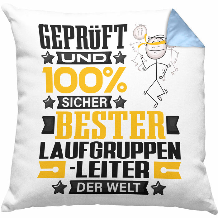 Laufgruppenleiter Geschenk Lustiger Spruch für Laufgruppenleiter Geschenkidee Bester Laufgruppenleiter Der WeltKissen mit Füllung 40x40 (Grau) Blau Trendation