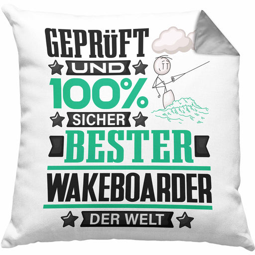 Wakeboarder Geschenk Lustiger Spruch für Wakeboarder Geschenkidee Bester Wakeboarder Der WeltKissen mit Füllung 40x40 (Grau) Grau Trendation