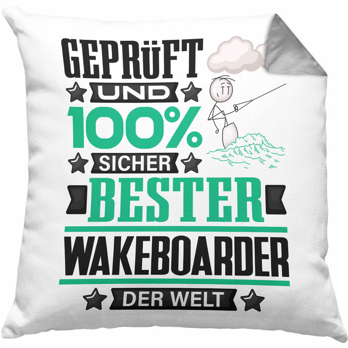 Wakeboarder Geschenk Lustiger Spruch für Wakeboarder Geschenkidee Bester Wakeboarder Der WeltKissen mit Füllung 40x40 (Grau) Grau Trendation