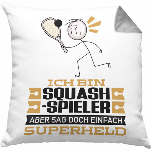Squash-Spieler Geschenk Kissen mit Füllung 40x40 Ich Bin Squash-Spieler Aber Sag Doch Einfach Superheld Lustige Geschenkdiee für Squash-Spieler (Grau) Grau Trendation