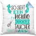 Taucher Kissen mit Füllung 40x40 Geschenk So Sieht Ein Richtig Cooler Taucher Aus Geschenkidee Spruch Lustig (Grau) Blau Trendation