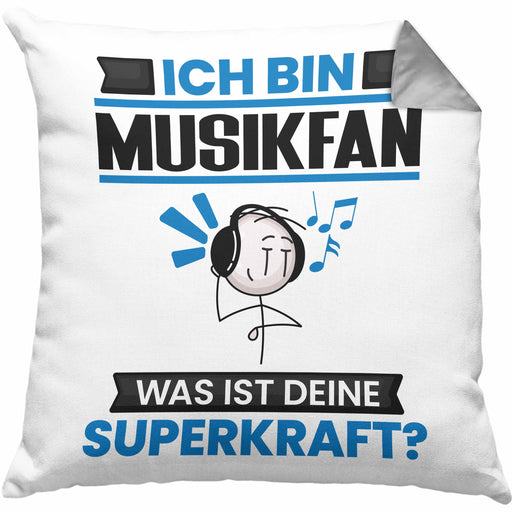 Musikfan Kissen mit Füllung 40x40 Geschenk für Musikfan Geburtstag Lustiger Spruch Was Ist Deine Superkraft (Grau) Grau Trendation
