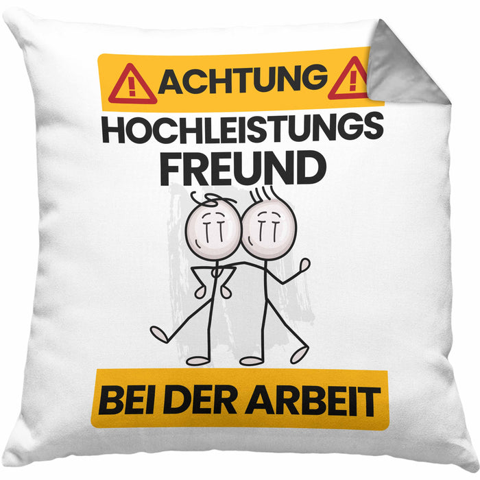 Freund Kissen mit Füllung 40x40 Geschenk Lustiger Spruch Geschenkidee für Freund Achtung Hochleistungs Freund Bei Der Arbeit (Grau) Grau Trendation