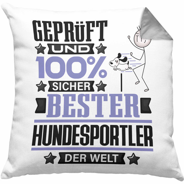 Hundesportler Geschenk Lustiger Spruch für Hundesportler Geschenkidee Bester Hundesportler Der WeltKissen mit Füllung 40x40 (Grau) Grau Trendation