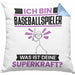 Baseballspieler Kissen mit Füllung 40x40 Geschenk für Baseballspieler Geburtstag Lustiger Spruch Was Ist Deine Superkraft (Grau) Blau Trendation