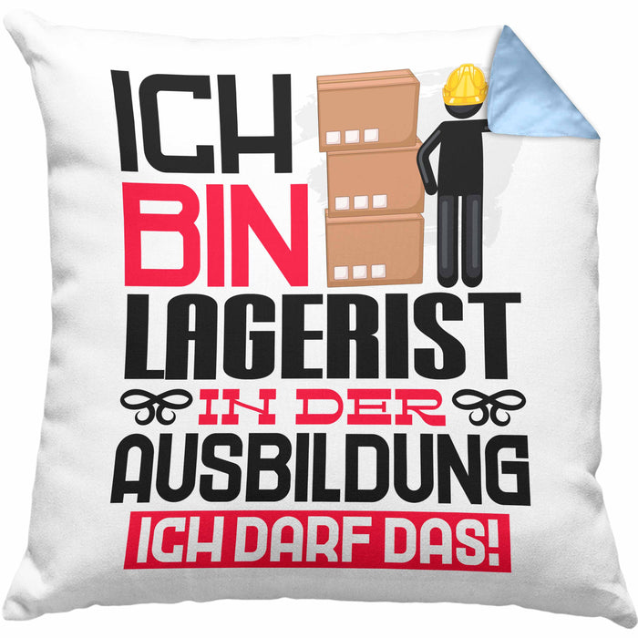 Lagerist Ausbildung Kissen mit Füllung 40x40 Geschenk Ich Bin Lagerist In Der Ausbildung Ich Darf Das Geschenkidee Spruch (Grau) Blau Trendation