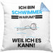 Schwimmer Geschenk Kissen mit Füllung 40x40 Lustiger Spruch Ich Bin Schwimmer Warum Weil Ich Es Kann Geschenkidee Bester Schwimmer Geburtstag (Grau) Blau Trendation