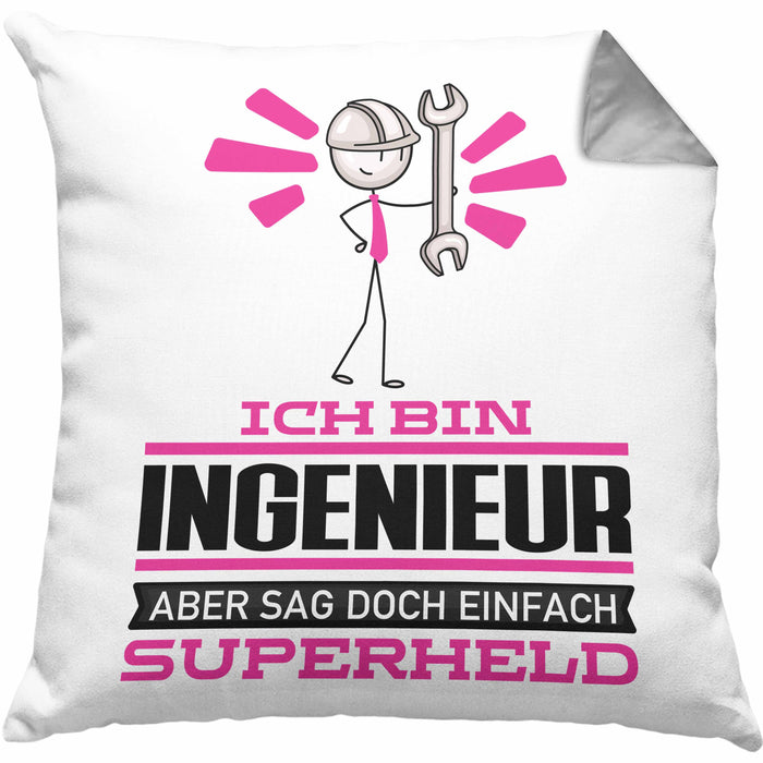 Ingenieur Geschenk Kissen mit Füllung 40x40 Ich Bin Ingenieur Aber Sag Doch Einfach Superheld Lustige Geschenkdiee für Ingenieur (Grau) Grau Trendation