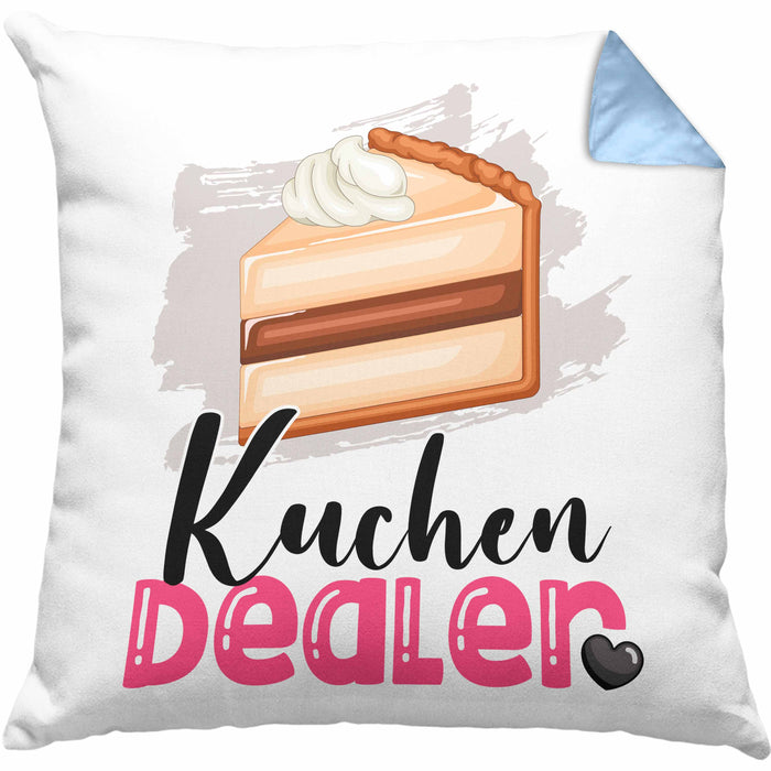 Kuchen Dealer Kissen mit Füllung 40x40 Geschenk für Kuchenverkäufer Geburtstag Spruch Geschenkidee (Grau) Blau Trendation