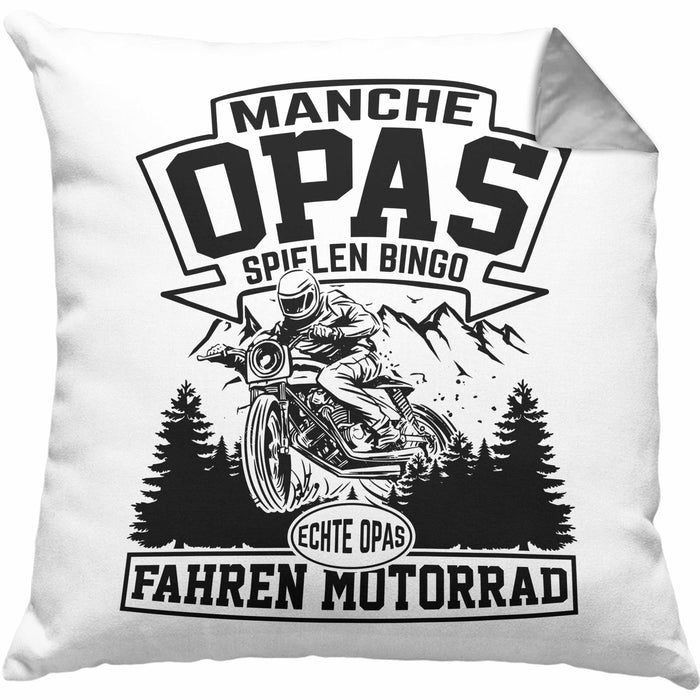 Motorrad Opa Kissen mit Füllung 40x40 Geschenk Echte Opas Fahren Motorrad Geschenkidee Vatertag Opa Biker (Grau) Grau Trendation