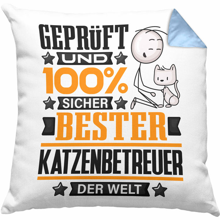 Katzenbetreuer Geschenk Lustiger Spruch für Katzenbetreuer Geschenkidee Bester Katzenbetreuer Der WeltKissen mit Füllung 40x40 (Grau) Blau Trendation