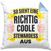 Stewardess Kissen mit Füllung 40x40 Geschenk für Stewardessin Lustiger Spruch Lustig Flugbegleiterin Sprüche (Grau) Blau Trendation