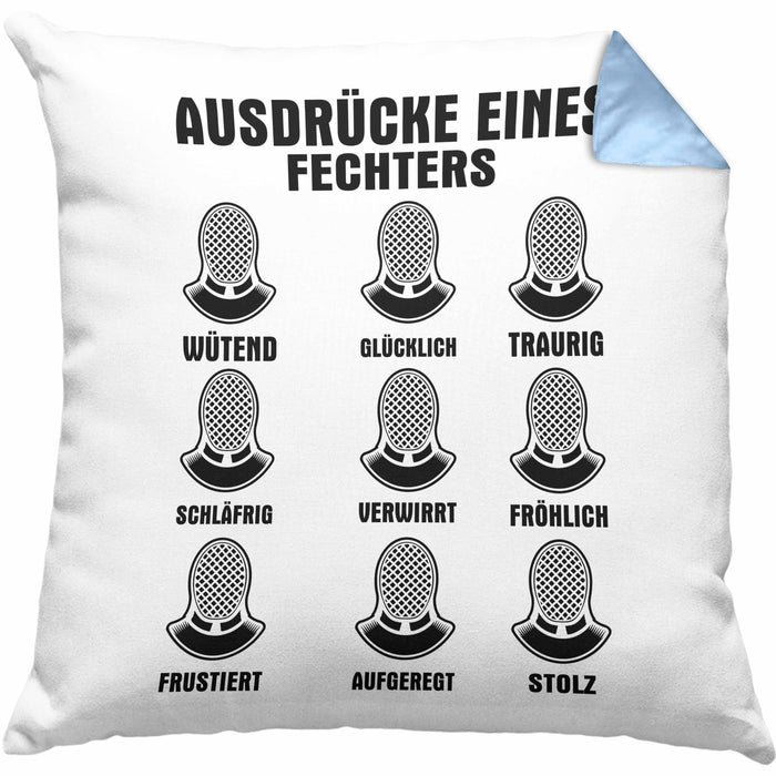 Fechter Geschenk Kissen mit Füllung 40x40 Geschenkidee Fechten Ausdrücke Eines Fechters Lustiger Spruch (Grau) Blau Trendation